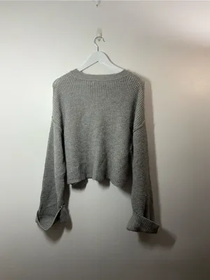 Moon & Madison Cozy Grey Waffle Knit Chunky Sweater Size Medium thumbnail 2