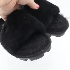 UGG Slide Sandal Womens 9 Cozette Black Faux Fur Lug Sole Excellent thumbnail 7