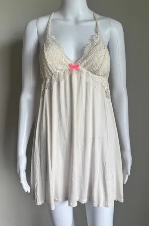 Victoria’s Secret Lace Babydoll Chemise Nightgown Pink Bow Size S thumbnail 1