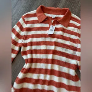AMERICAN EAGLE Striped Orange and Cream Sweater thumbnail 8
