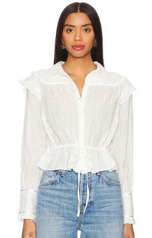 Free People Solid Daybreak Cottage Dainty Classic Blouse in Optic White thumbnail 1