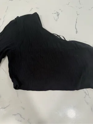 ALO Yoga Black Ribbed One-Shoulder Long-Sleeve Crop thumbnail 2