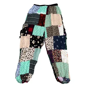 Unbranded Patchwork Joggers Women One Size Multicolor Excellent Boho Rayon Green thumbnail 4