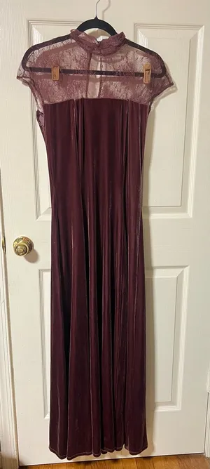 Vintage Style SZ 8 Mauve Velvet Lace Maxi Dress Whimsigoth Romantic Goth 90s thumbnail 1