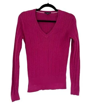 Tommy Hilfiger Purple Fitted V Neck Cable Knit Sweater Women’s Size Small thumbnail 1