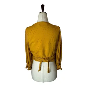 Auguste The‎ Label Shirt Women 4 Yellow Ocher Swiss Dot Frida Wrapped Blouse thumbnail 3