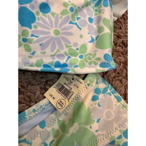 Aerie Real Good Floral Ruffle Halter Bikini Set‎ Blue Green M NWT thumbnail 6
