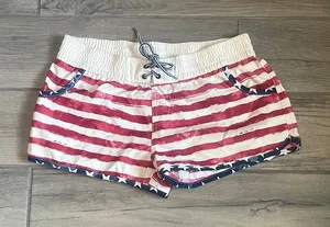 Raya Sun Athletic Shorts Red and White with Drawstring Waist thumbnail 1