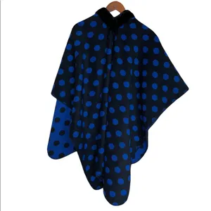 NWOT LOFT Sweater Poncho Cardigan Polka Dot With Faux Fur Trim Marino Wool thumbnail 6