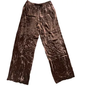 J. Jill Womens Wide Leg Pants Brown‎ Crushed Velvet Boho Holiday Elegant 10 thumbnail 2