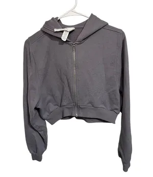Alo Cropped Hoodie With Full Zip & Hood XS Soft Cotton Blend Charcoal Gray thumbnail 1