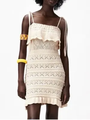 Zara Beige Crochet Knit Mini Dress thumbnail 2