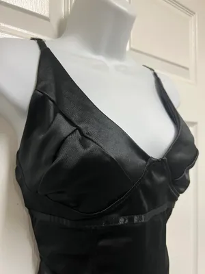 MNDSUDHG Black Satin Backless V-Neck Bodysuit thumbnail 6