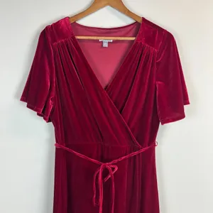 Chelsea 28 Dress XL Burgundy Red‎ Velvet Faux Wrap Maxi Holiday Dress Hi Low thumbnail 4
