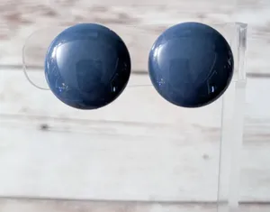 Vintage Clip On Earrings Just Over 0.75" Dark Blue Domed Circle Retro thumbnail 1