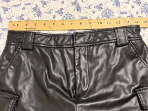 Zara Size S Black Pleather (faux leather) mini cargo skort thumbnail 3