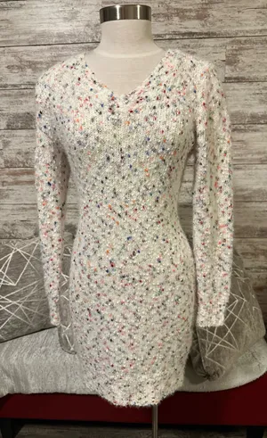 Long Sleeve Sweater Dress White thumbnail 1