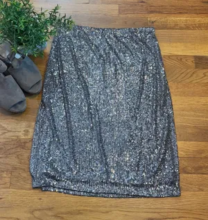 Adrianna Papell Women’s Medium Gray Silver Sequin Lined Knee Length Skirt Party thumbnail 1