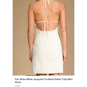 Lulus Fair Skies White Jacquard Cotton Linen Tie-Back Halter Tulip Mini Dress thumbnail 4