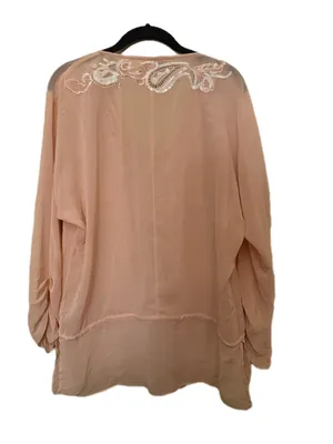 Y2K Arden B Sequins Embroidered V-Neck Peplum Blouse - Dusty Rose thumbnail 3
