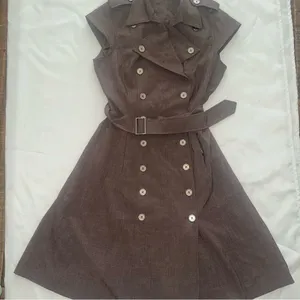 Calvin Klein Sleeveless Trench Dress – Brown Belted Double Breasted A-Line thumbnail 1