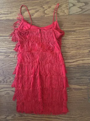 Vintage 90s Rare Roberta Red Fringe Flapper Mini Dress Size Small Cocktail thumbnail 8