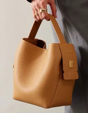 LA FESTIN Pebbled Leather Hobo Tote in Caramel Tan thumbnail 1