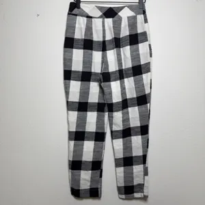 Free People Women Clear Skies‎ Cotton Pants 2 Black White Buffalo Plaid Academia thumbnail 5
