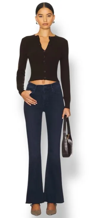 MOTHER The Weekender Fray in Chip On My Shoulder Dark Wash MidRise Flare Jean 28 thumbnail 1