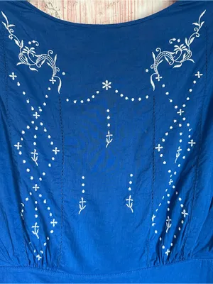 Anthropologie Lil Blue Scoop Neck White Embroidered Cap Sleeve Mini Dress Sz 4 thumbnail 11