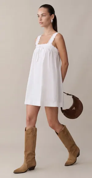 NWT Few Moda Beverly Cotton Dress size Small S White lace trim mini Kourt thumbnail 1