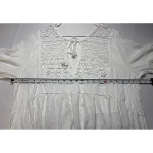 Cupshe White Crochet Lace Tiered Mini Dress Tassel Tie Beach Coverup Size L thumbnail 4