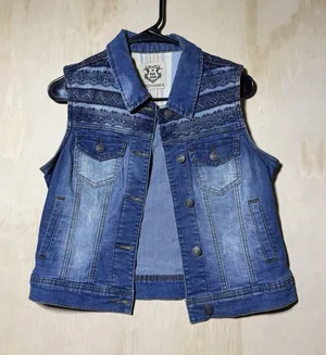 Wax Jean Womens M Denim Vest Embroidered Aztec Boho Button Front Blue thumbnail 1