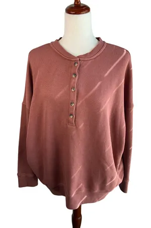 Maurices Rust Henley Sweatshirt Cotton Blend Plus Size 1X thumbnail 1