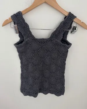Intimately Free People Textured Fan Knit Tank Top Charcoal Grey Square Neck M/L‎ thumbnail 1