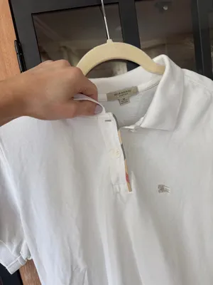 Burberry polo shirt short sleeve top collar cotton plaid trim embroidered logo thumbnail 2