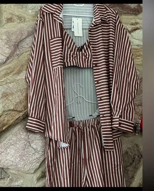 Commense Stripe Three Piece Shorts Set size small Brown thumbnail 2