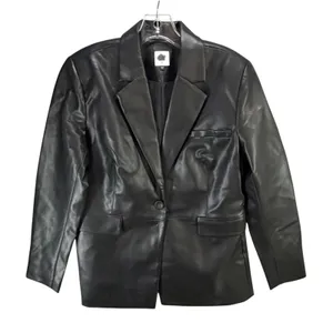 CAbi James Jacket Womens Medium Black Soft‎ Faux Leather Blazer Tailored #4495 thumbnail 3