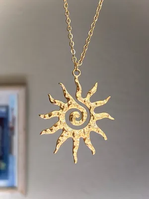 Handmade gold tone stainless steel sun boho retro vintage style necklace☀️ thumbnail 1