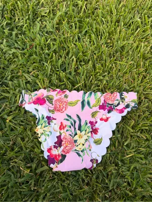 PQ Swim Reversible Scalloped Floral Bikini Bottoms Pink White Size S NWT $84 thumbnail 2