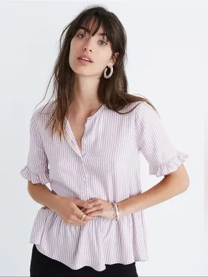 Madewell Studio Ruffle-Hem Top Lavender Stripe - Size Small thumbnail 1