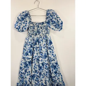 Abercrombie Fitch Midi Dress Blue Toile De Jouy Smocked Puffed Cottagecore Small thumbnail 7
