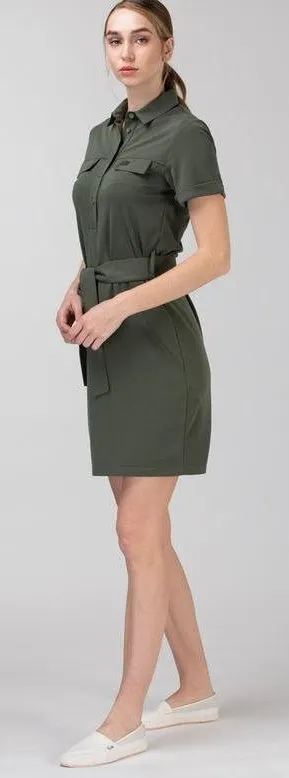 Lacoste Army Green Button Up Safari Belted Shirt Dress | S thumbnail 1