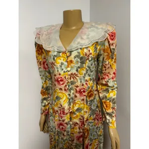 Leslie Fay Vintage Floral Midi Dress Petite 12 Scalloped Sheer Collar Rayon Pink thumbnail 2