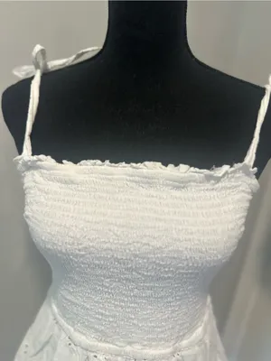 Sincerely Jules white sundress Sz:L smocked bodice tiered eyelet ruffled Dress. thumbnail 8