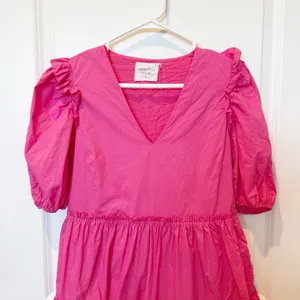 Tuckerneck Hyacinth‎ House Fuchsia Pascale Mini Dress Small Tiered Puff Sleeve thumbnail 2