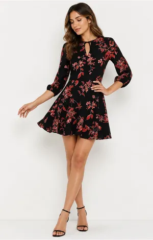 NWT Alice + Olivia Vine Floral Black Cherry Mini Dress Size XS thumbnail 1