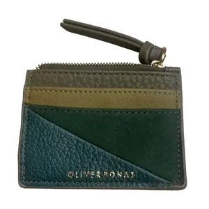 Oliver Bonas Green Colorblock Faux Leather Suede Zip Card Holder Wallet Small thumbnail 1