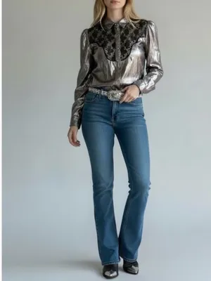 vintage metallic western Glam silver Lume embroidered cowgirl button up shirt thumbnail 11