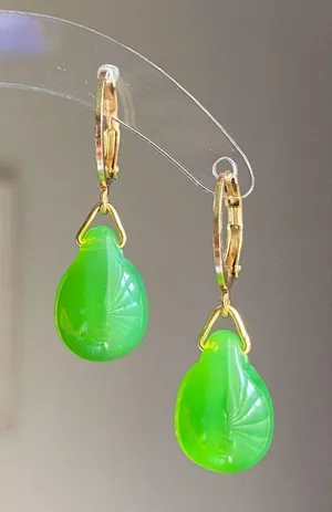 Handmade green opal teardrop Czech glass simple minimalist earrings💚 thumbnail 5